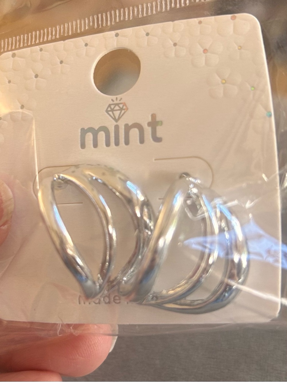 Mint Shiny Silver Triple-Band Hoop Earrings